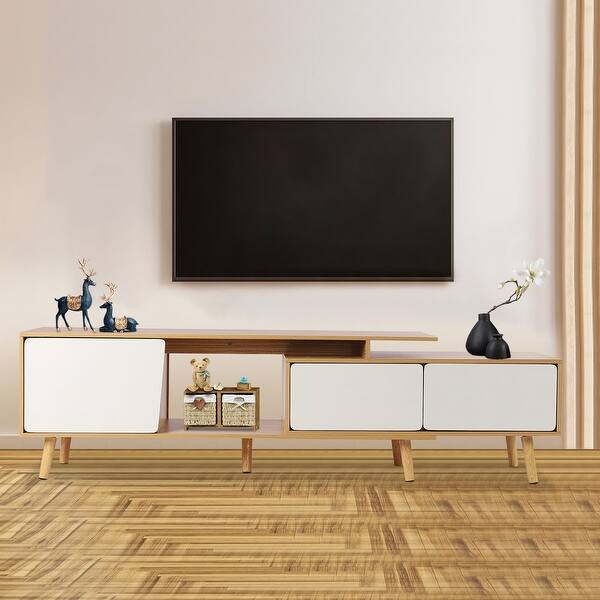 47.2" Modern Wood TV Stand With Adjustable Shelves and Doors Bed Bath